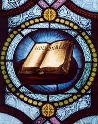 Holy Bible in stain glass